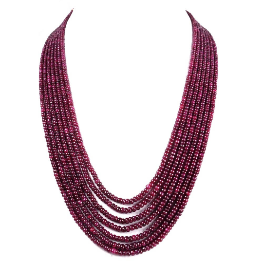 Seven Row 3 mm-4 mm Cabochon Ruby Necklace in 925 Silver - ZeeDiamonds