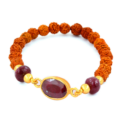 Rudraksha And Ruby Gemstone Bracelet, Eco Friendly - ZeeDiamonds