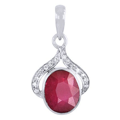Natural Ruby Stone Pendant with White Diamonds Accents 100% Certified - ZeeDiamonds