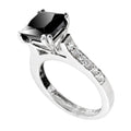 1.7 Ct Princess Cut Black Diamond Designer Ring with White Diamonds Accents - ZeeDiamonds