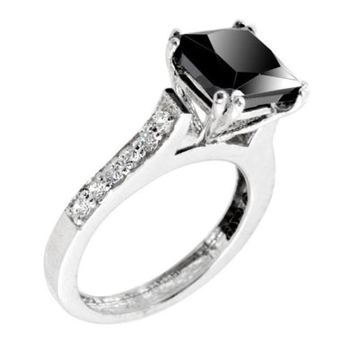 1.7 Ct Princess Cut Black Diamond Designer Ring with White Diamonds Accents - ZeeDiamonds