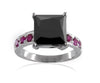 3.2 Carats Princess Cut Black Diamond With Ruby Accents Solitaire Ring - ZeeDiamonds