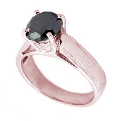 2.7 Cts Round Brilliant Cut Black Diamond Solitaire Ring In Rose Gold Finish - ZeeDiamonds