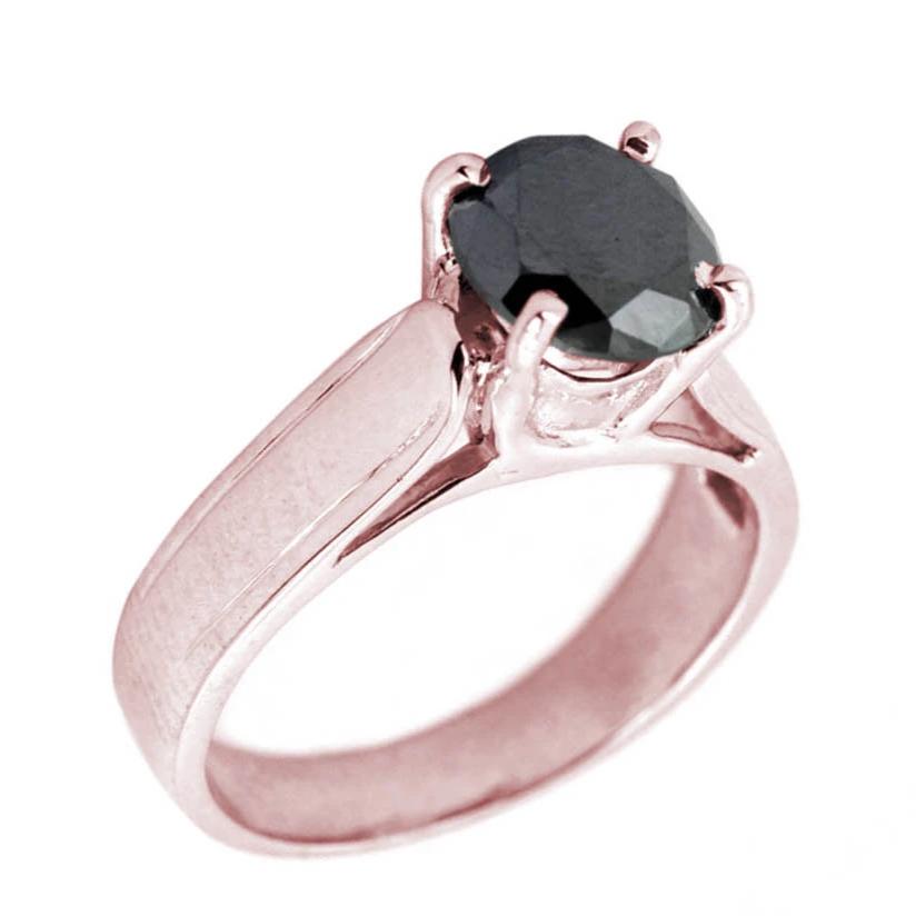 2.7 Cts Round Brilliant Cut Black Diamond Solitaire Ring In Rose Gold Finish - ZeeDiamonds