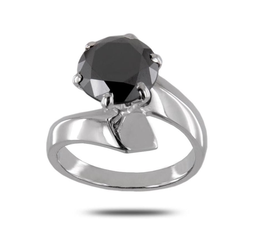 3 Ct Certified Black Diamond Ring, Engagement Ring In 925 Sterling Silver - ZeeDiamonds
