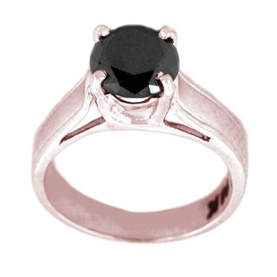 2.7 Cts Round Brilliant Cut Black Diamond Solitaire Ring In Rose Gold Finish - ZeeDiamonds