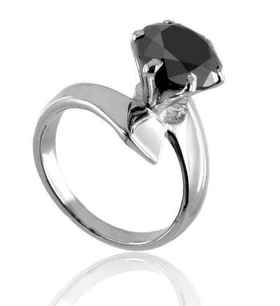 3 Ct Certified Black Diamond Ring, Engagement Ring In 925 Sterling Silver - ZeeDiamonds