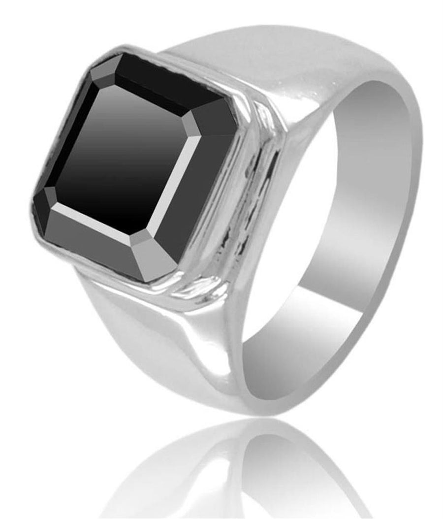 3.3 Cts Asscher Cut Black Diamond Men's Ring In Sterling Silver - ZeeDiamonds