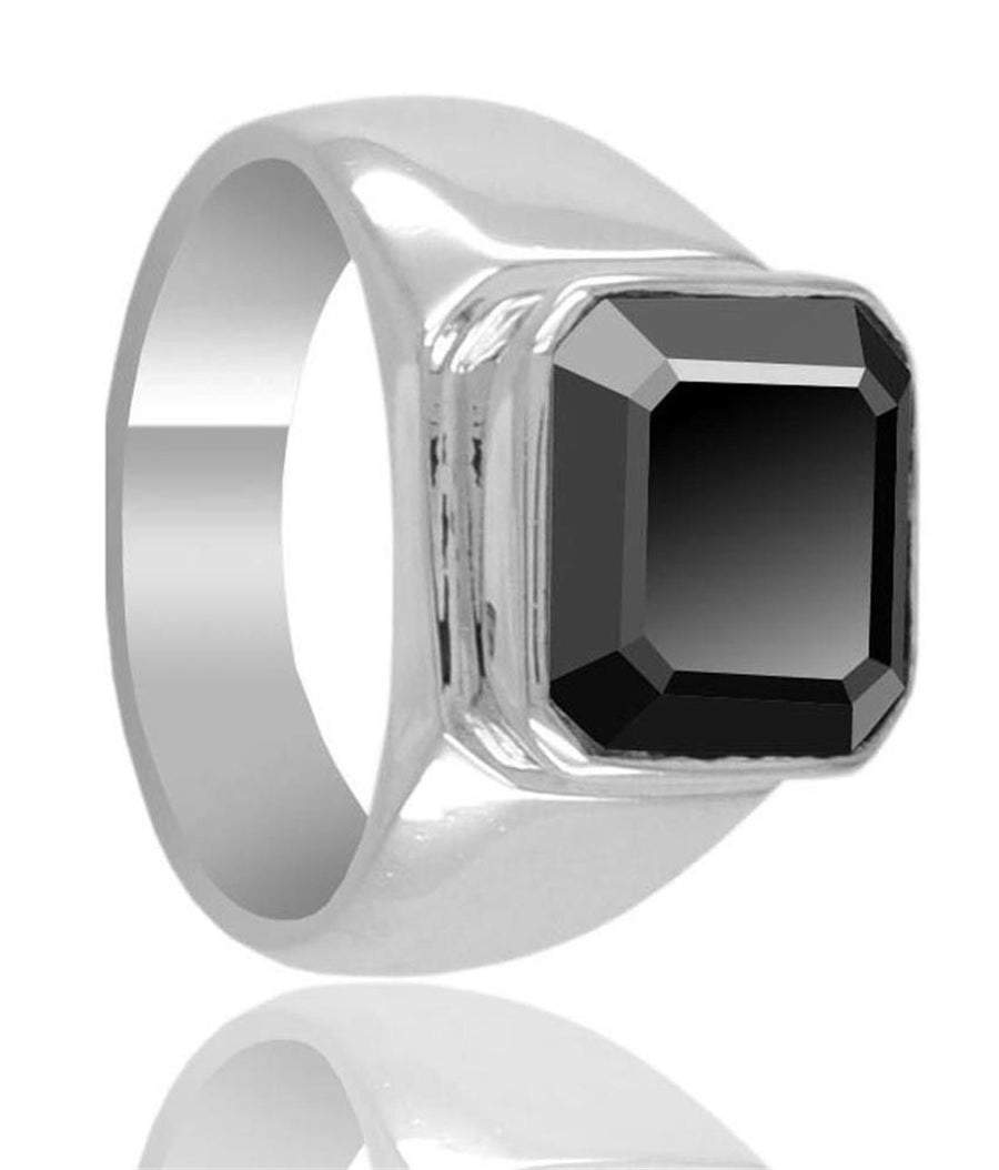 3.3 Cts Asscher Cut Black Diamond Men's Ring In Sterling Silver - ZeeDiamonds