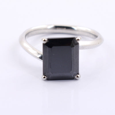 4 Ct AAA Certified Radiant Shape Black Diamond Ring In 925 Silver. - ZeeDiamonds