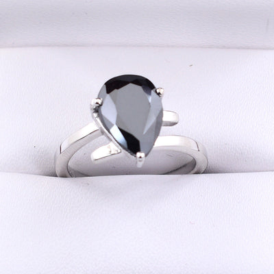 2.99 Carats Pear Shape 100% Certified Black Diamond Sterling Silver Ring - ZeeDiamonds
