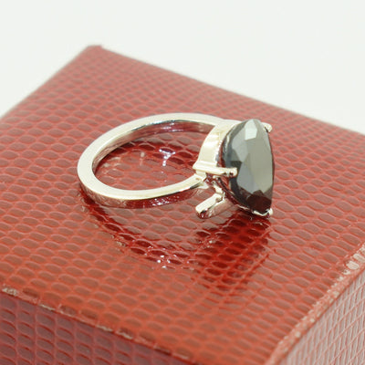 2.99 Carats Pear Shape 100% Certified Black Diamond Sterling Silver Ring - ZeeDiamonds