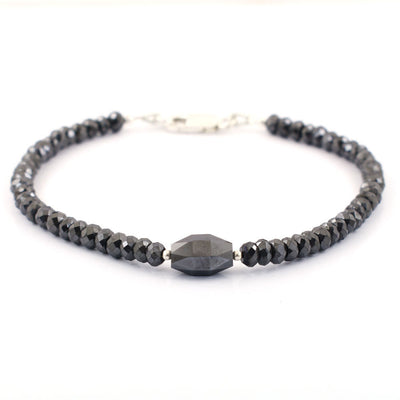 30 Cts Jet Black Diamond With Drum Cut Bead Bracelet In Sterling Silver - ZeeDiamonds