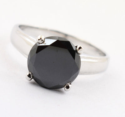 4.15 Ct Round Cut 100% Genuine Certified Black Diamond Solitaire Ring - ZeeDiamonds