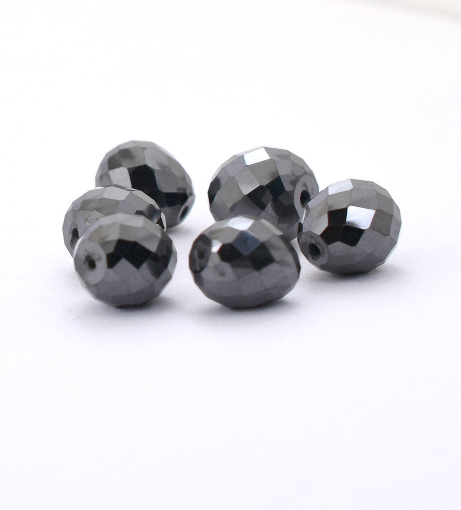 6 Pcs Black Diamond Drilled Beads Fancy Cut- AAA Quality - ZeeDiamonds