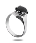 3.9 Ct Round Cut Certified Black Diamond Ring In Sterling Silver - ZeeDiamonds