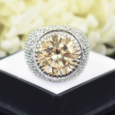 RARE 17.90 Ct Champagne Diamond Heavy Ring With Diamonds Accents, Great Shine & Luster WATCH VIDEO - ZeeDiamonds