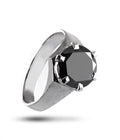 3.9 Ct Round Cut Certified Black Diamond Ring In Sterling Silver - ZeeDiamonds