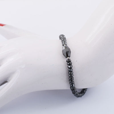 30 Cts Jet Black Diamond With Drum Cut Bead Bracelet In Sterling Silver - ZeeDiamonds