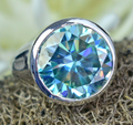 RARE 17.95 Ct Round Blue Diamond Solitaire Ring In Bezel Style- WATCH VIDEO - ZeeDiamonds