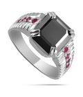 Asscher Cut 4.2 Ct Black Diamond Beautiful Ring with Ruby Accents - ZeeDiamonds