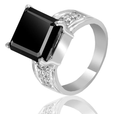 4.5 Ct Radiant Cut Black Diamond Ring With White Diamond Accents! - ZeeDiamonds