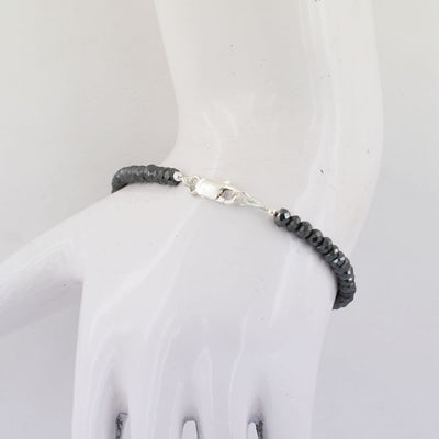 30 Cts Jet Black Diamond With Drum Cut Bead Bracelet In Sterling Silver - ZeeDiamonds