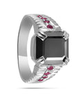 Asscher Cut 4.2 Ct Black Diamond Beautiful Ring with Ruby Accents - ZeeDiamonds