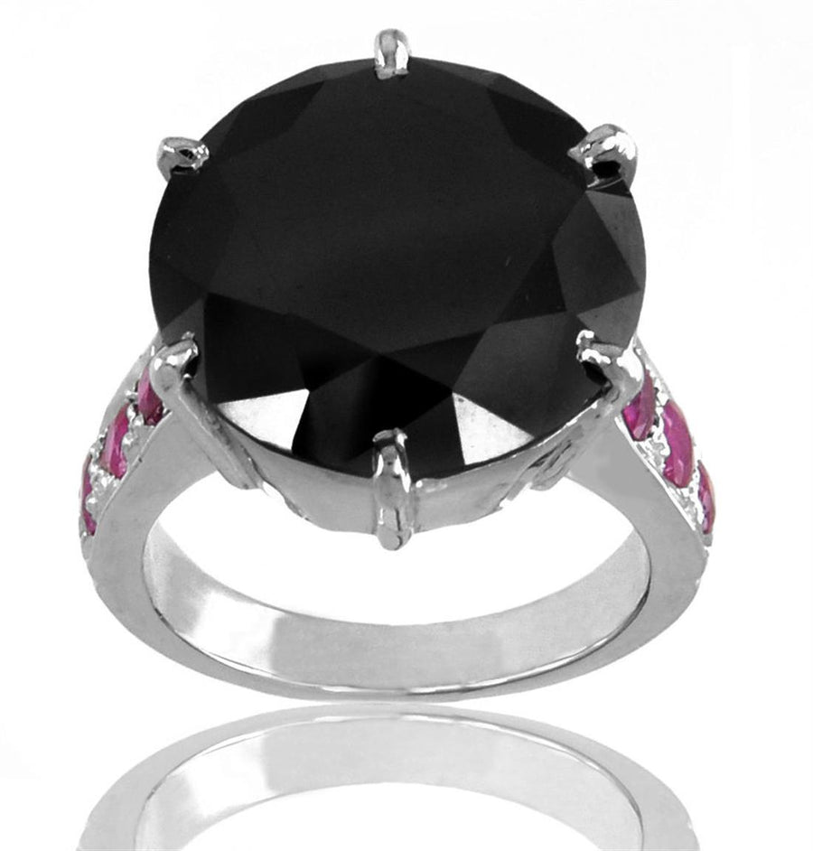 5 Ct Certified Black Diamond Ring With Rubies Accents. - ZeeDiamonds