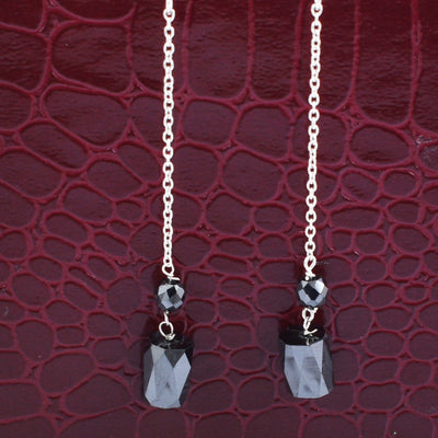 11.00 Ct Certified Black Diamond Dangler Drop Earrings in Silver - ZeeDiamonds