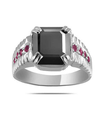 Asscher Cut 4.2 Ct Black Diamond Beautiful Ring with Ruby Accents - ZeeDiamonds