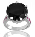 3.20 Ct Black Diamond with Ruby Accents Ring In Sterling Silver! - ZeeDiamonds