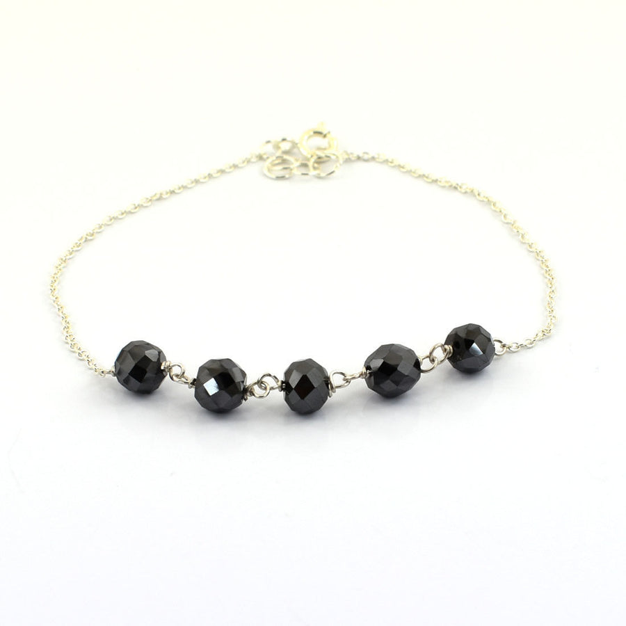 8.5 Ct Certified Black Diamond Beads Silver Chain Bracelet For Women's - ZeeDiamonds