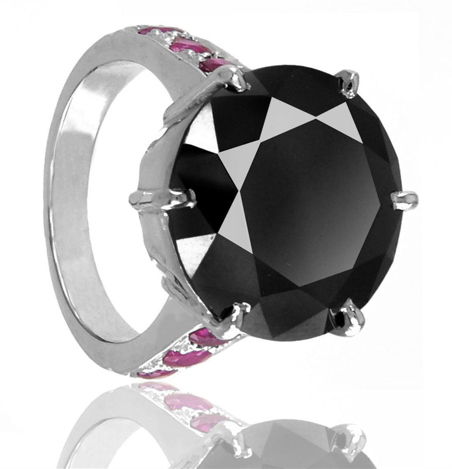 3.20 Ct Black Diamond with Ruby Accents Ring In Sterling Silver! - ZeeDiamonds