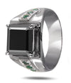 3.6 Ct Asscher Shape Black Diamond Ring With Emerald Accents - ZeeDiamonds