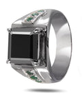 3.6 Ct Asscher Shape Black Diamond Ring With Emerald Accents - ZeeDiamonds