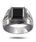 3.6 Ct Asscher Shape Black Diamond Ring With Emerald Accents - ZeeDiamonds