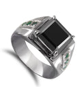 3.6 Ct Asscher Shape Black Diamond Ring With Emerald Accents - ZeeDiamonds