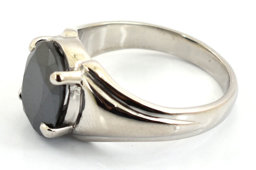3 Cts Oval Shape Black Diamond Solitaire Ring In 925 Sterling Silver - ZeeDiamonds