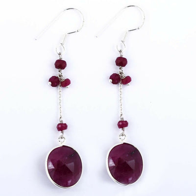 29.35 Cts Unique Natural African Ruby Gemstone 925 Sterling Silver Earrings - ZeeDiamonds