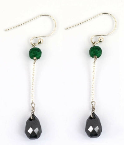 10.50 Cts Black Diamond with Emerald Stone Beads Dangler Earrings - ZeeDiamonds