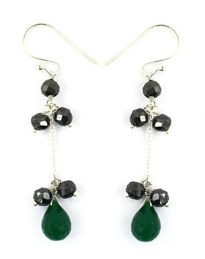 Black Diamond with Emerald Gemstone Chain Earrings For Women Gift - ZeeDiamonds