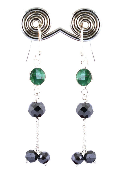 5 mm, Black Diamond with Emerald Beads Unique Style Dangler Earrings - ZeeDiamonds