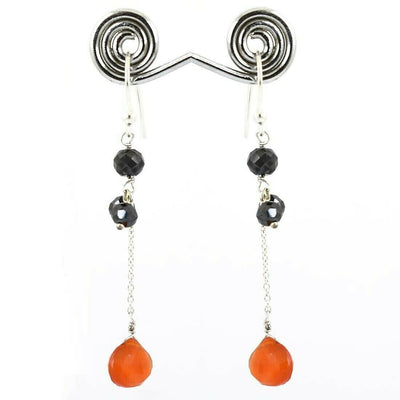 Black Diamond & Carnelian Drops Dangler Earrings - ZeeDiamonds