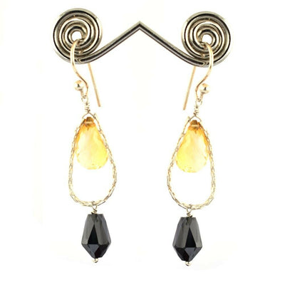 18.15 Ct Black Diamond & Citrine Drops Dangler Earrings - ZeeDiamonds