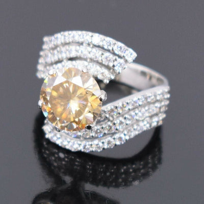 3 Ct Certified Lovely Champagne Diamond Ring With Accents, Amazing Shine & Bling WATCH VIDEO - ZeeDiamonds