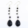 Blue Sapphire Gemstone with Black Diamond 925 Silver Dangler Earrings - ZeeDiamonds