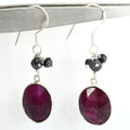 African Ruby Gemstone Dangler Earrings with Black Diamond 100% Certified - ZeeDiamonds