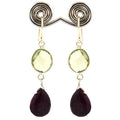 23.10 Cts African Ruby, Green Amethyst Gemstone Dangler Earrings - ZeeDiamonds