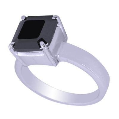 2.7 Ct Certified Asscher Cut Black Diamond Ring In Sterling Silver - ZeeDiamonds